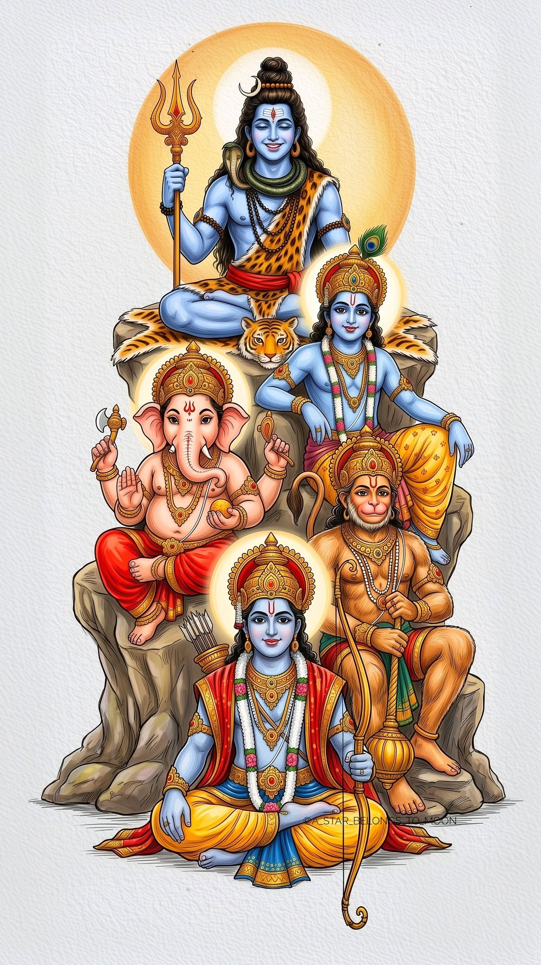 Hindu Gods Family Poster | Shiva Krishna Rama Hanuman Ganesha Wall Art | Spiritual Home Decor #5