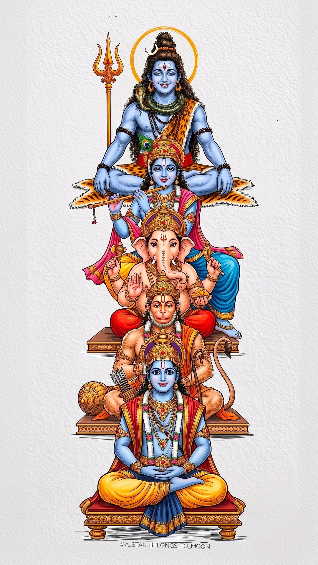 Hindu Gods Family Poster | Shiva Krishna Rama Hanuman Ganesha Wall Art | Spiritual Home Decor #6