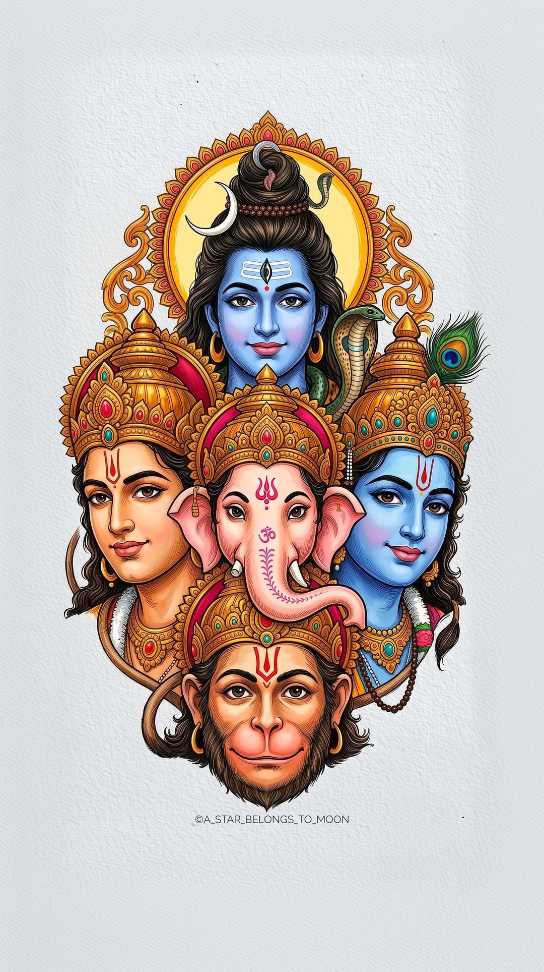 Hindu Gods Family Poster | Shiva Krishna Rama Hanuman Ganesha Wall Art | Spiritual Home Decor #3