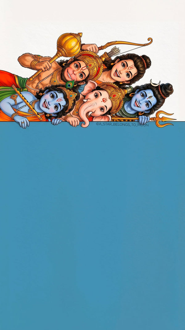 Hindu Gods Family Poster | Shiva Krishna Rama Hanuman Ganesha Wall Art | Spiritual Home Decor #2