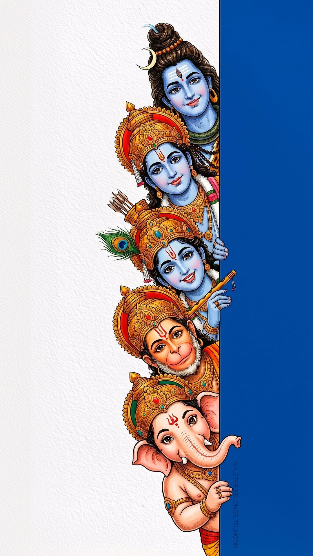 Hindu Gods Family Poster | Shiva Krishna Rama Hanuman Ganesha Wall Art | Spiritual Home Decor #1