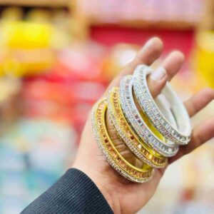 Elegant Gold Plated Crystal Stone Bangle Set for Women – Party & Wedding Wear