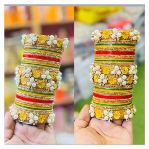 oyal Bridal Chudi Set – Golden, Red & Green Combination